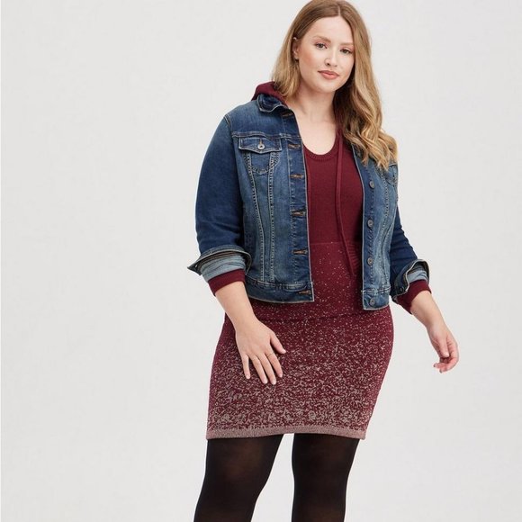 Torrid Lurex Sweater Mini Dress - Burgundy & Gold Size 1 - Picture 2 of 12